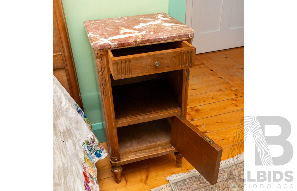 Good Art De French Oak Bedside Cabinet with Marble Top