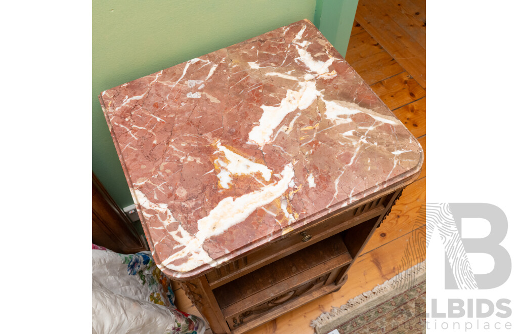 Good Art De French Oak Bedside Cabinet with Marble Top