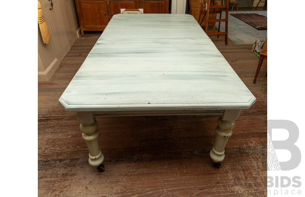 Victorian Oak Extension Dining Table with White Washed Finish