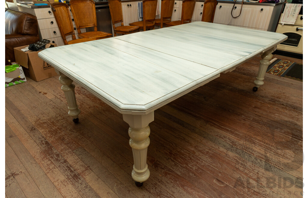Victorian Oak Extension Dining Table with White Washed Finish
