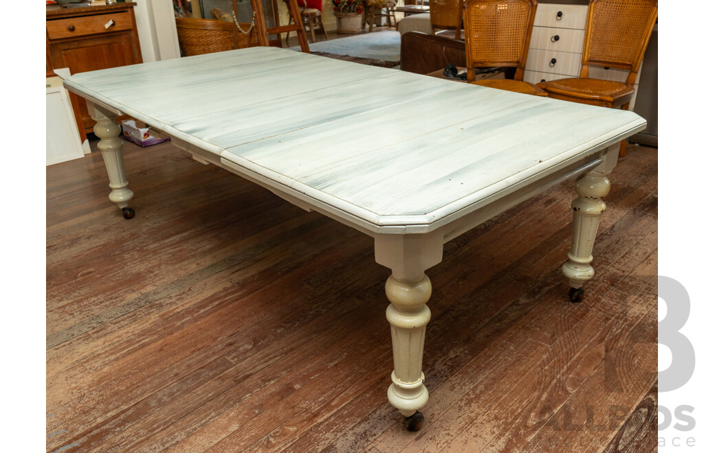 Victorian Oak Extension Dining Table with White Washed Finish