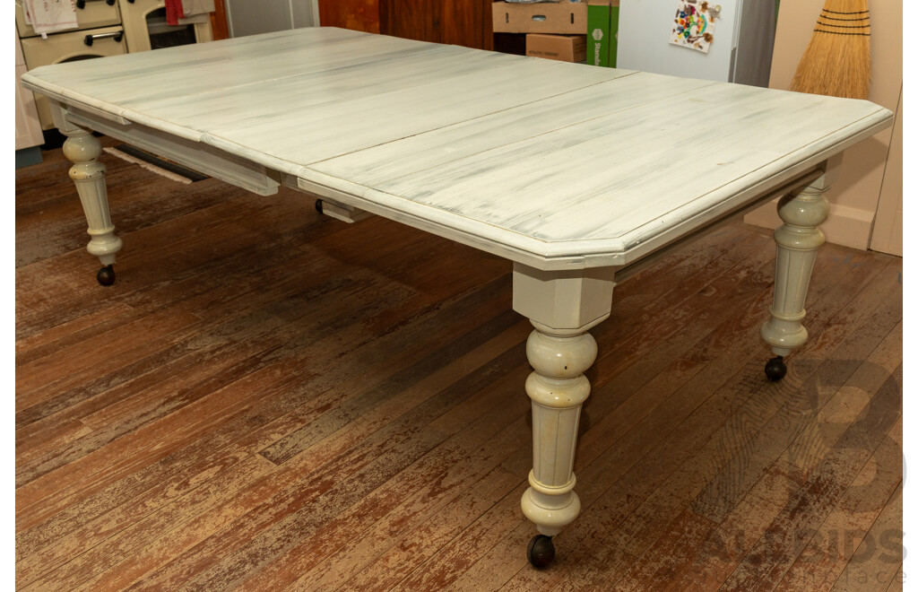 Victorian Oak Extension Dining Table with White Washed Finish