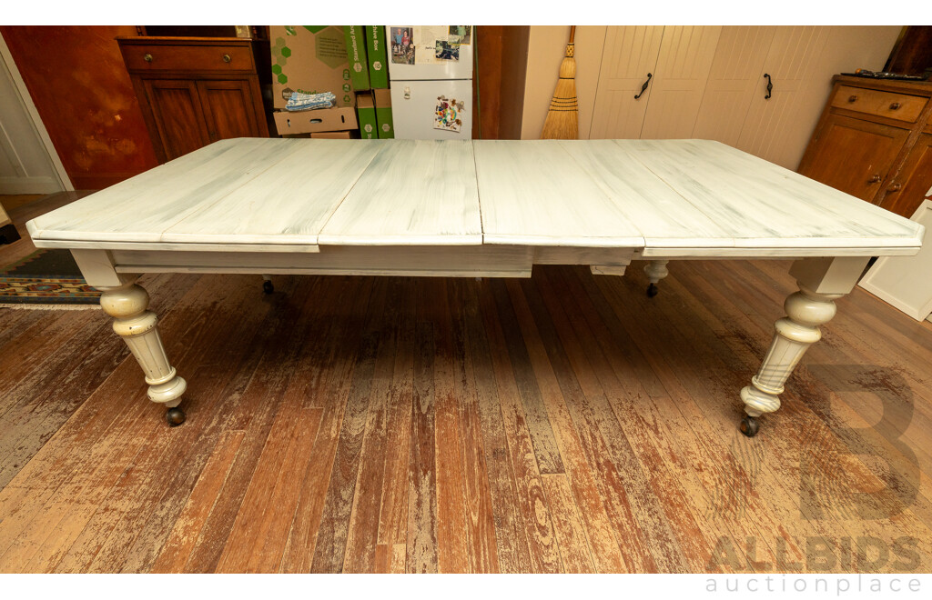 Victorian Oak Extension Dining Table with White Washed Finish