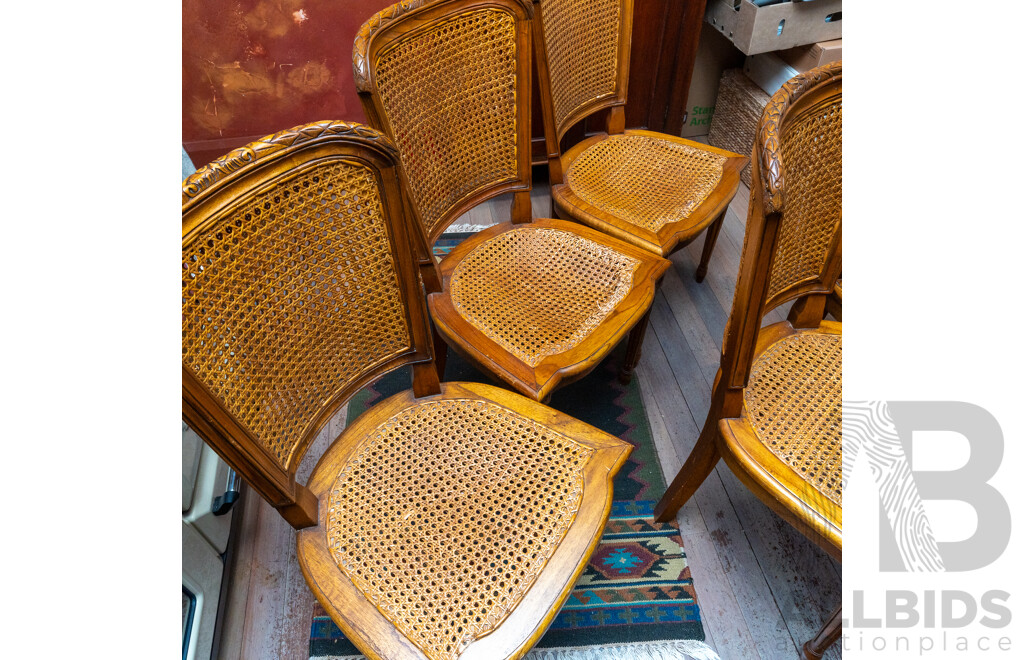 Set of Eight French Elm Rattan Back Dining Chairs