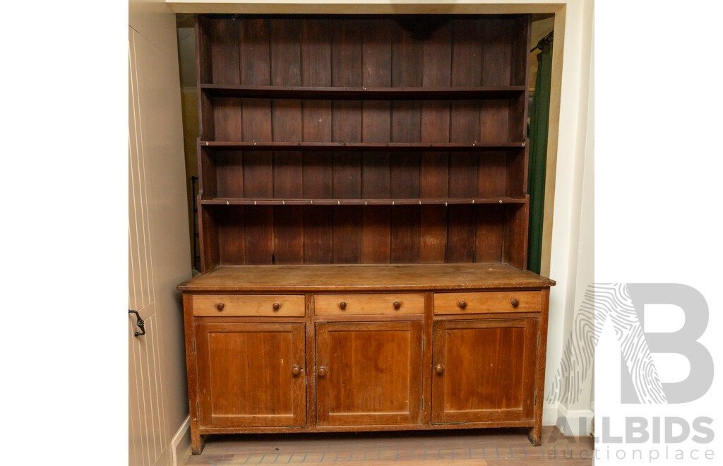 Large Rustic Victorian Pine Kitchen Dresser