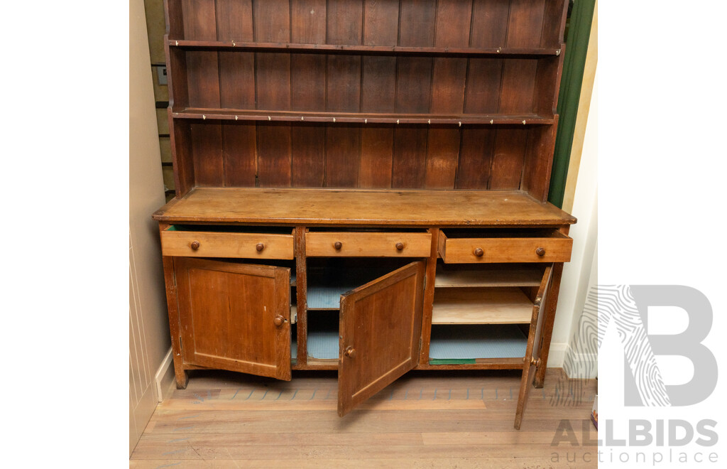 Large Rustic Victorian Pine Kitchen Dresser