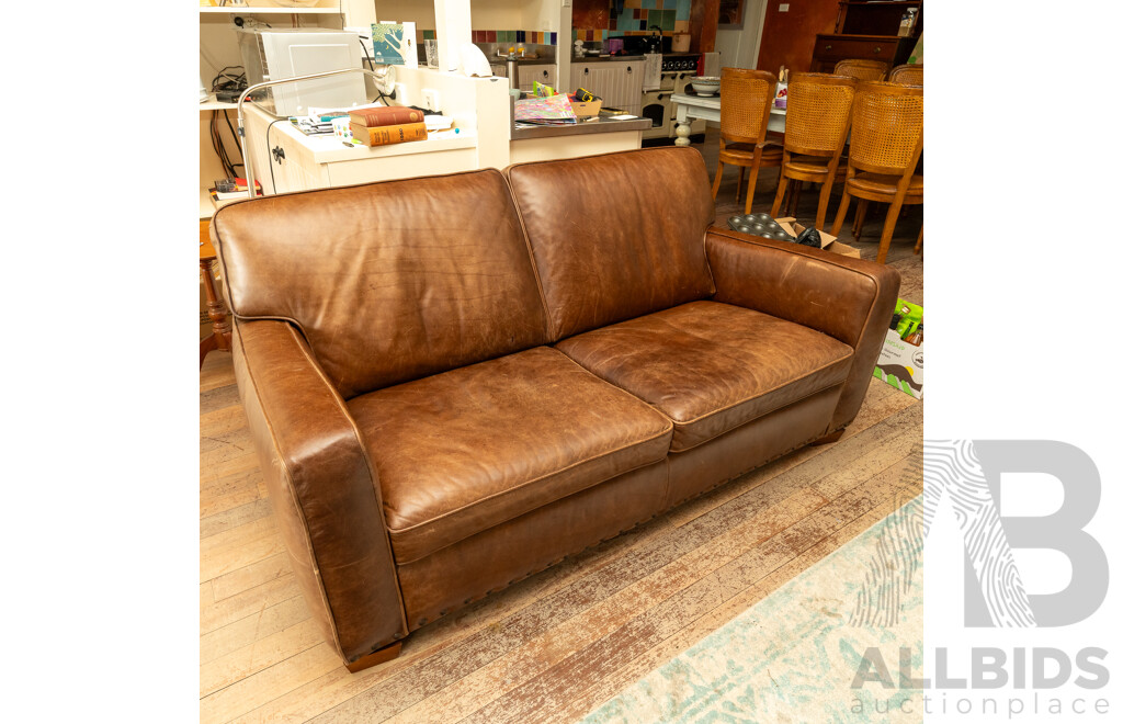 Modern Leather Two Seater Lounge in Brown by Freedom Furniture