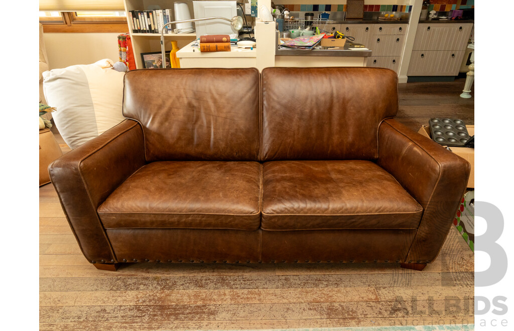Modern Leather Two Seater Lounge in Brown by Freedom Furniture