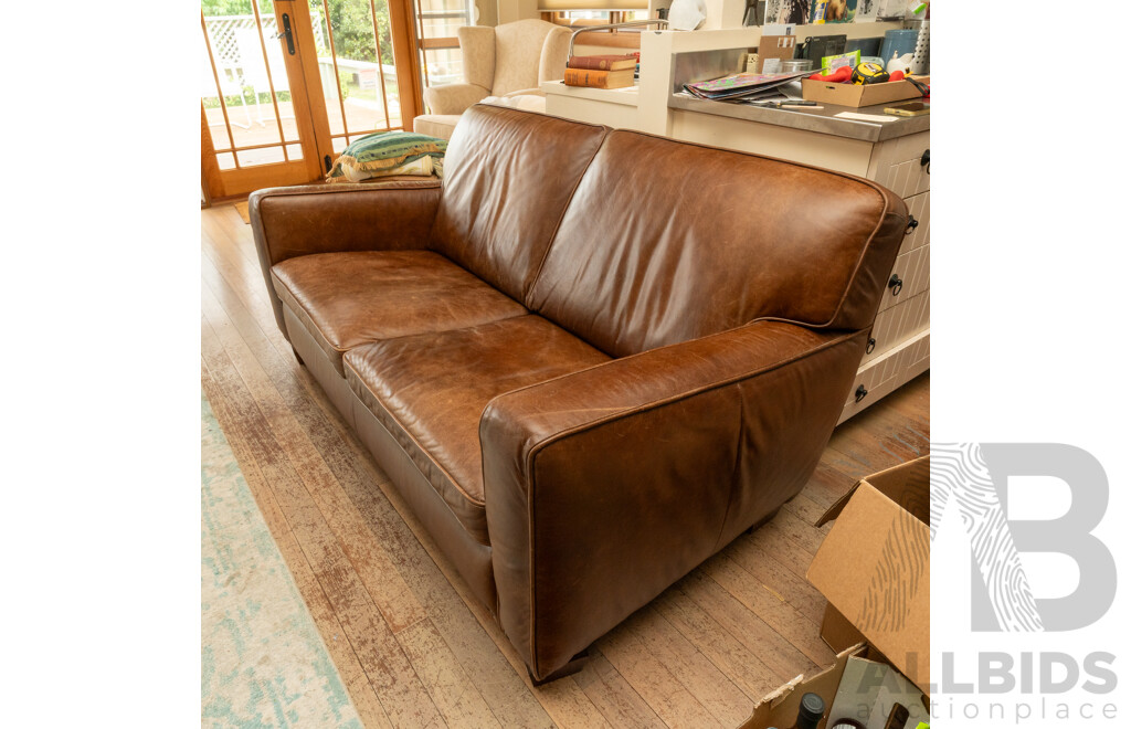 Modern Leather Two Seater Lounge in Brown by Freedom Furniture