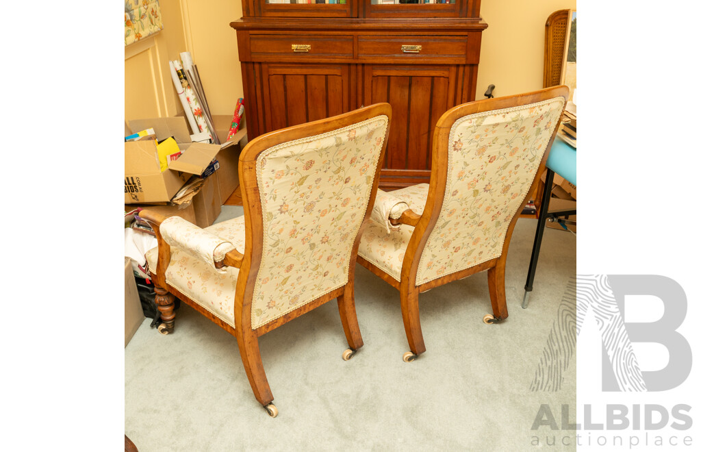 Pair of Georgian Mahogany Armchairs with Later Upholstery