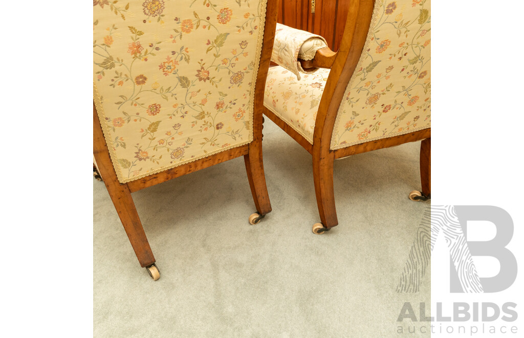 Pair of Georgian Mahogany Armchairs with Later Upholstery