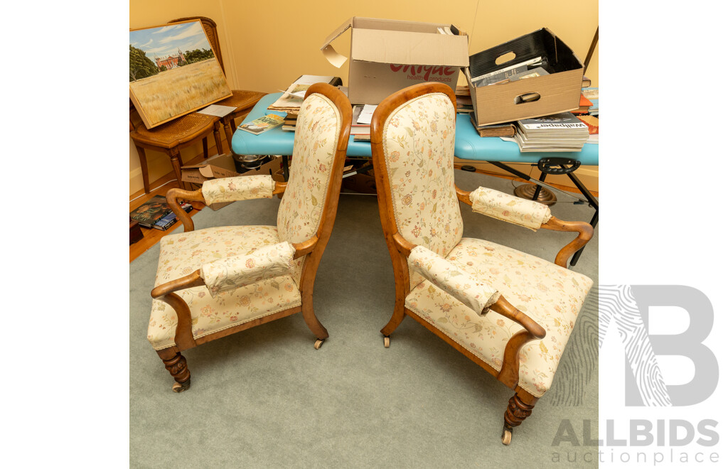 Pair of Georgian Mahogany Armchairs with Later Upholstery