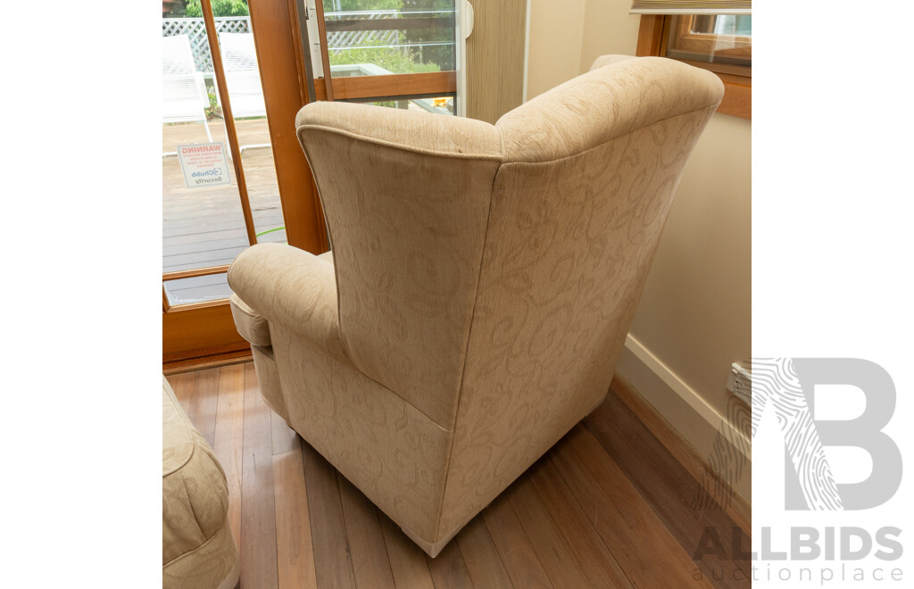 Modern Fabric Wing Back Armchair and Ottoman by Steinhoff Pacific