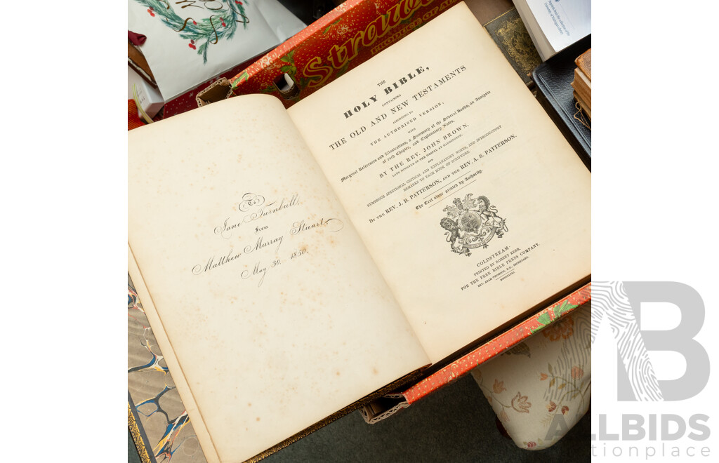 Collection of Antique Bibles Including the Holy Bible, Old and New Testaments, 1848 That Was Presented to Jane Turnbull, 1850