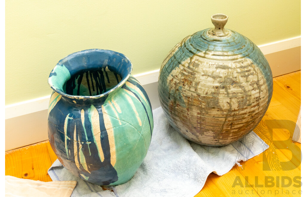 Pair of Wonderful Ceramic Glazed Vases, Approx 38 Cm Largest Height (2)