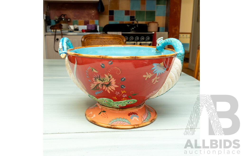 Large Ceramic Peacock Themed Glazed Jardinier by Tracy Porter