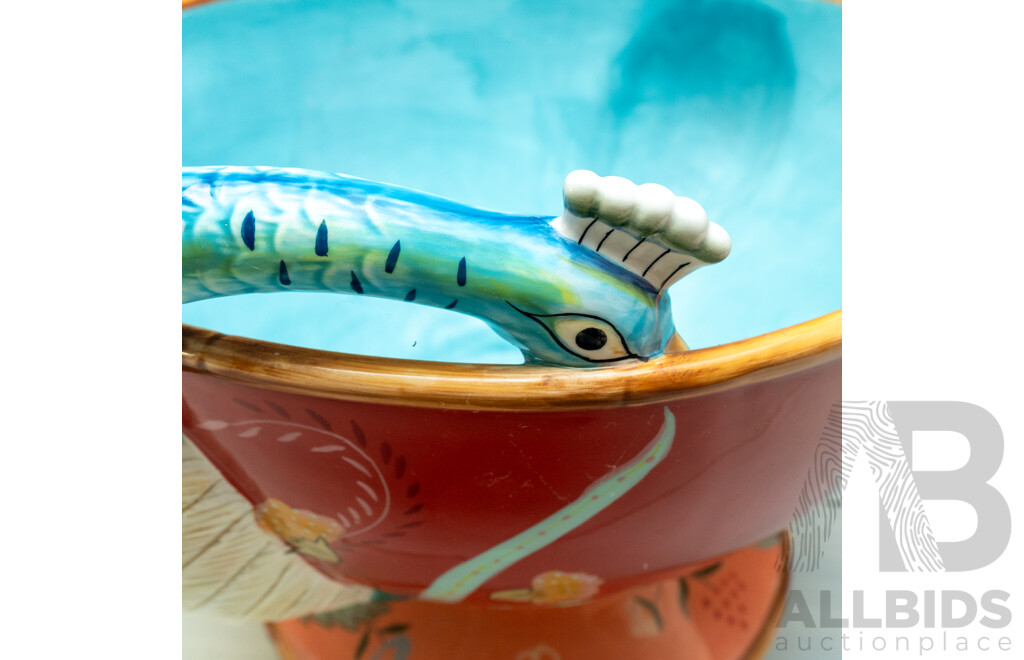 Large Ceramic Peacock Themed Glazed Jardinier by Tracy Porter