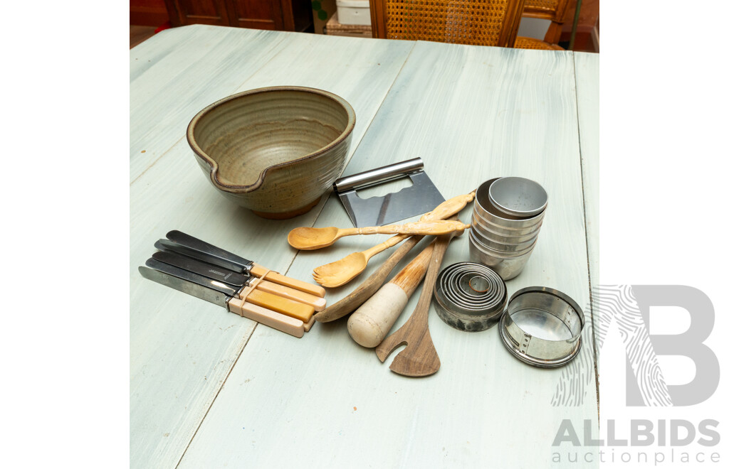 Collection of Vintage Kitchen Utensils Inc Motor and Pestle, Italian Cookie Cutters and More