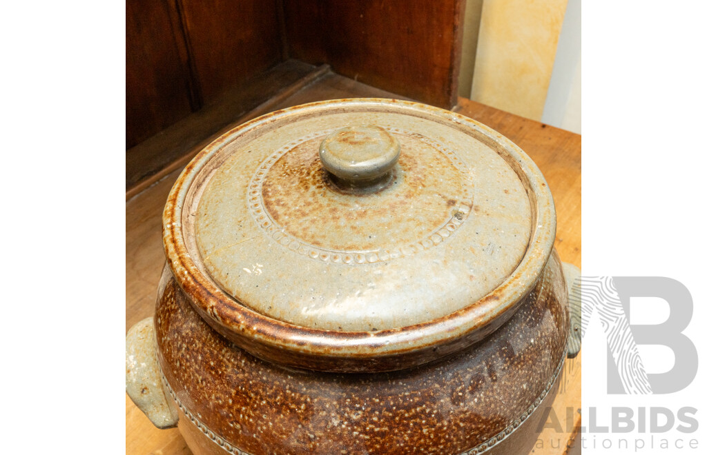 Vintage Salt Glaze Lidded Bread Croc by Bendigo Pottery