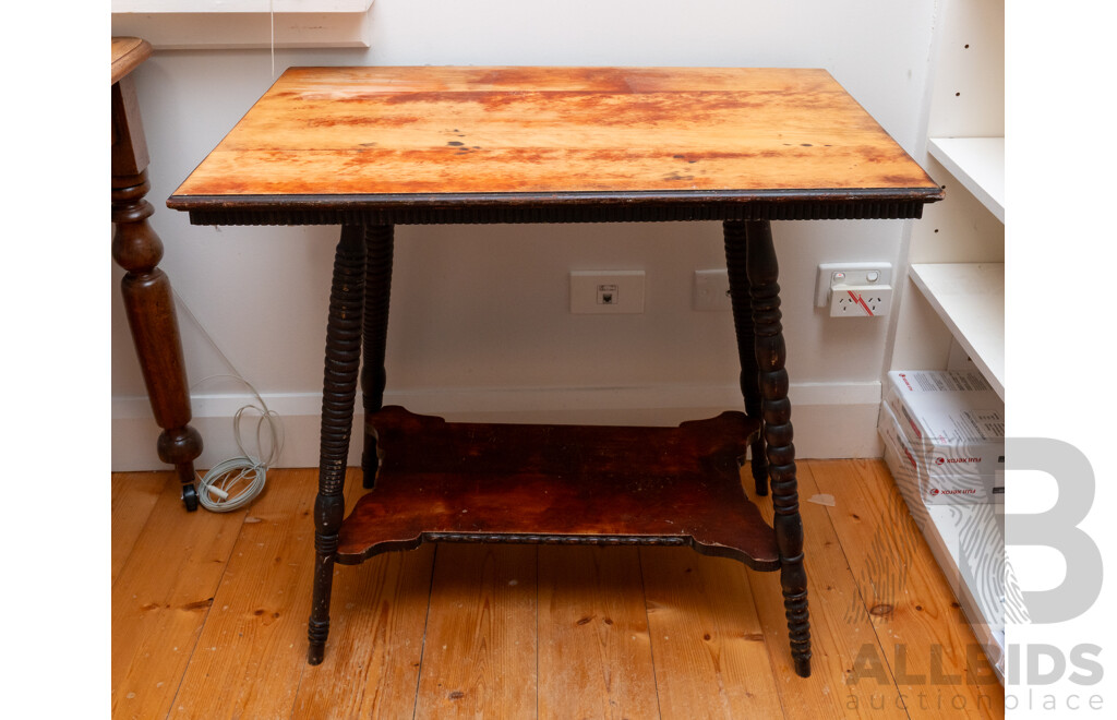 Edwardian Mahogany Parlor Table with Bobbin Turned Legs