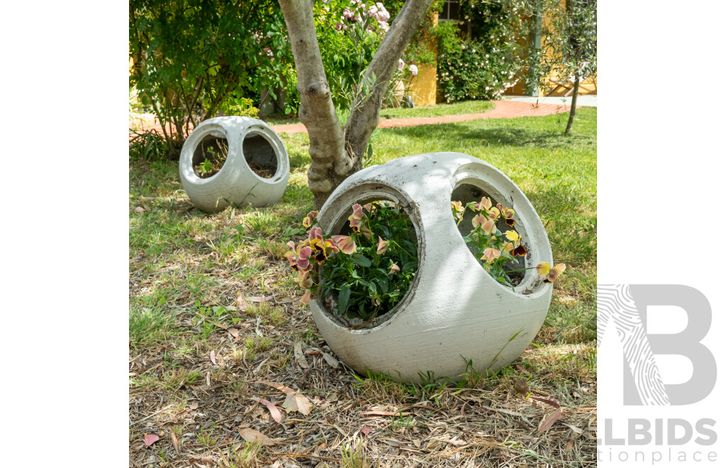 Pair of Cast Concrete Mid Century Painted Planters