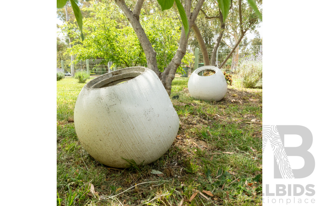 Pair of Cast Concrete Mid Century Painted Planters
