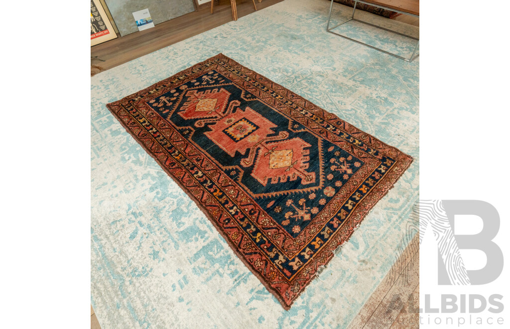 Vintage Persian Hamadan in Red and Blue Tones