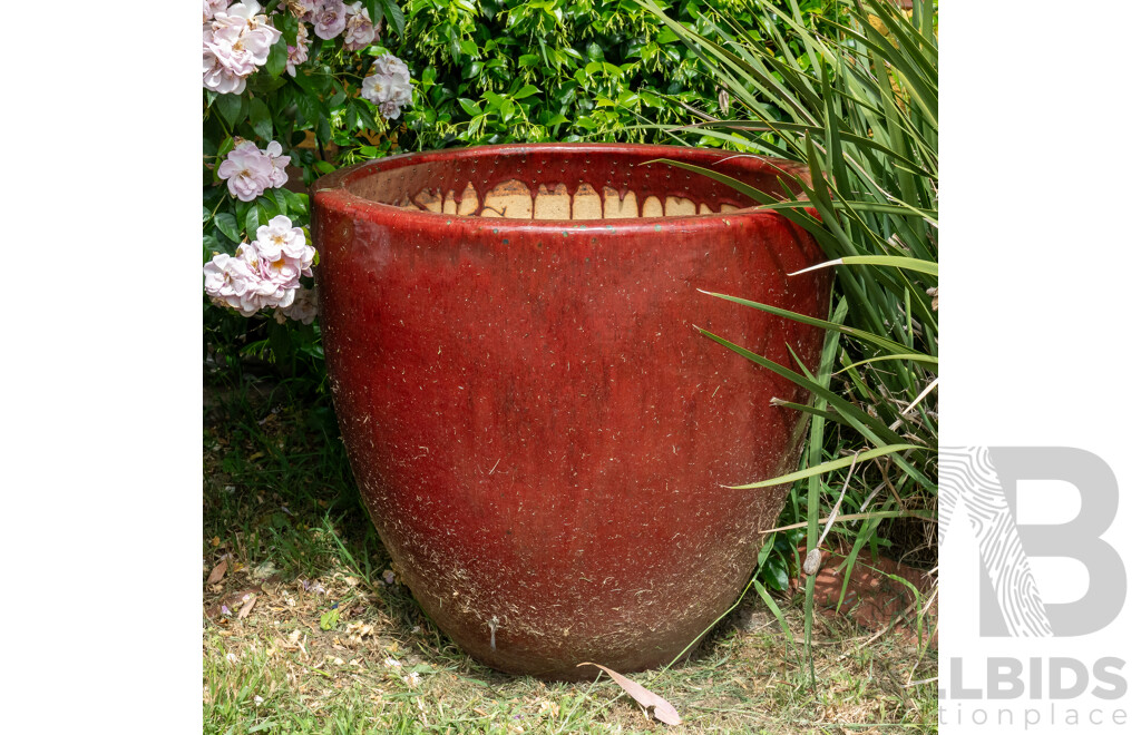 Large Ceramic Planter with Red Glaze