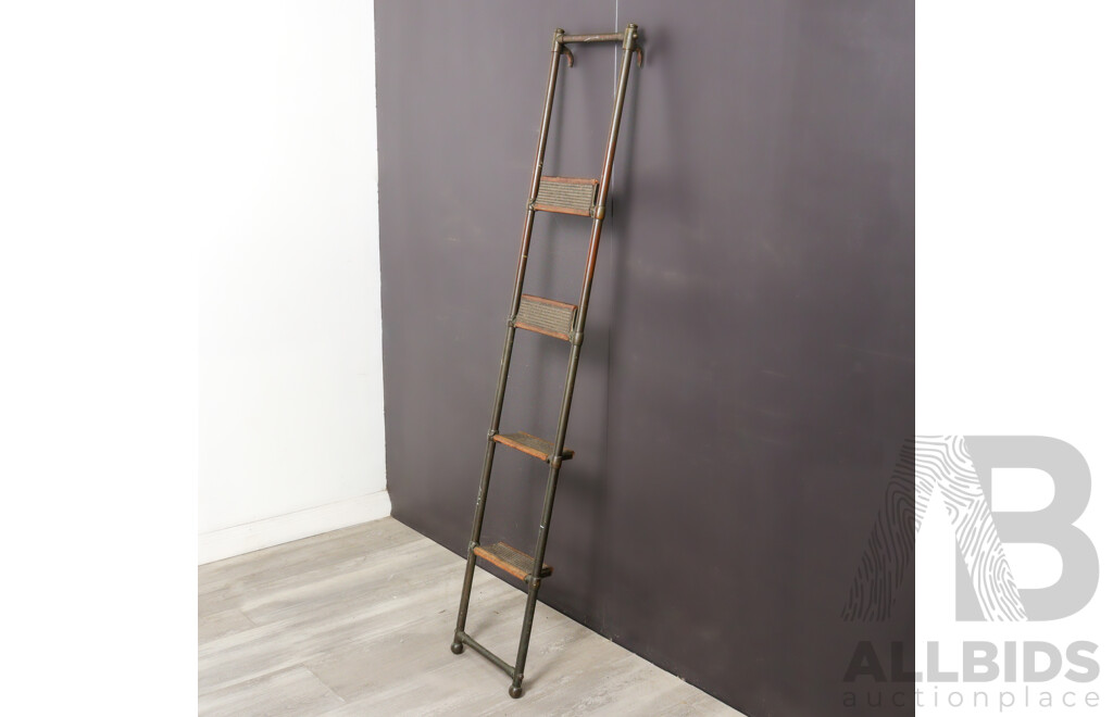 Vintage Brass Library Ladder with Folding Timber Rungs