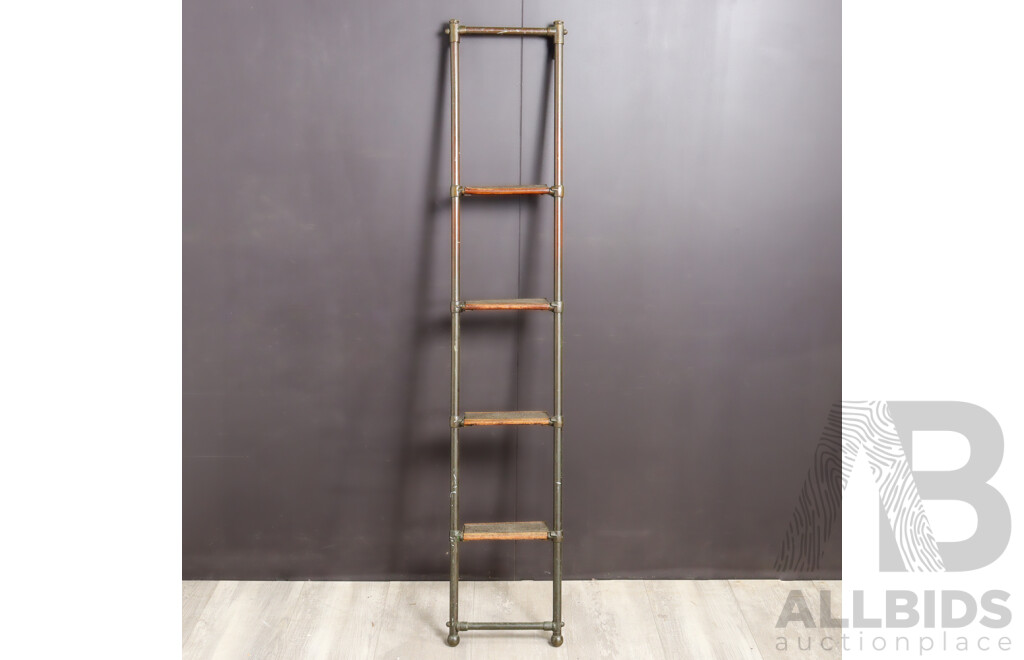 Vintage Brass Library Ladder with Folding Timber Rungs