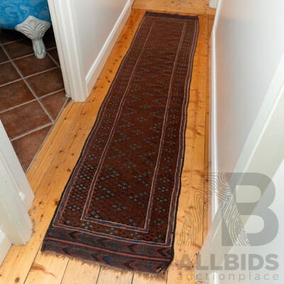 Vintage Afghan Baluchi Hall Runner in Red Tones