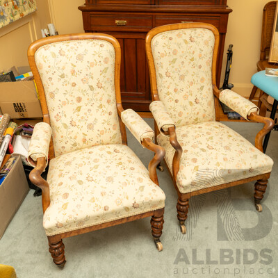 Pair of Georgian Mahogany Armchairs with Later Upholstery