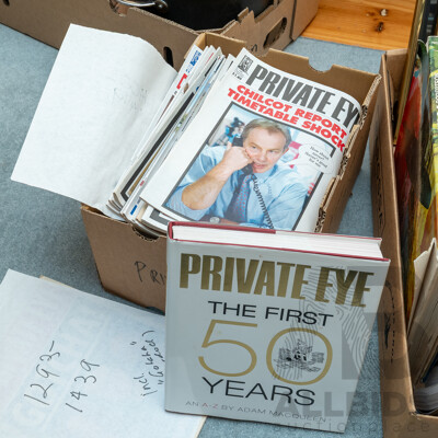Large Collection of Private Eye Magazines and 'Private Eye - the First 50 Years' by Adam Macqueen