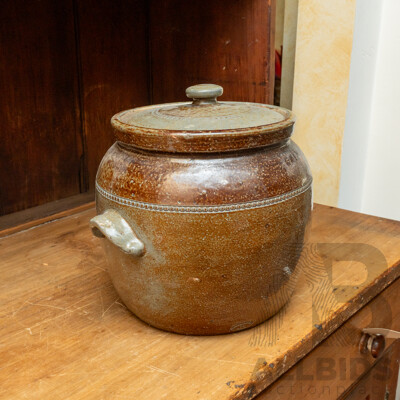 Vintage Salt Glaze Lidded Bread Croc by Bendigo Pottery