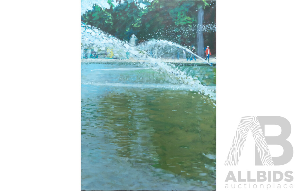 Oliver Bevan, (20th Century, British-Born French, 1941-) Tuileries, Jet D'eau Obliques, Paris, Beautiful Original Oil on Linen, 92 x 65 cm