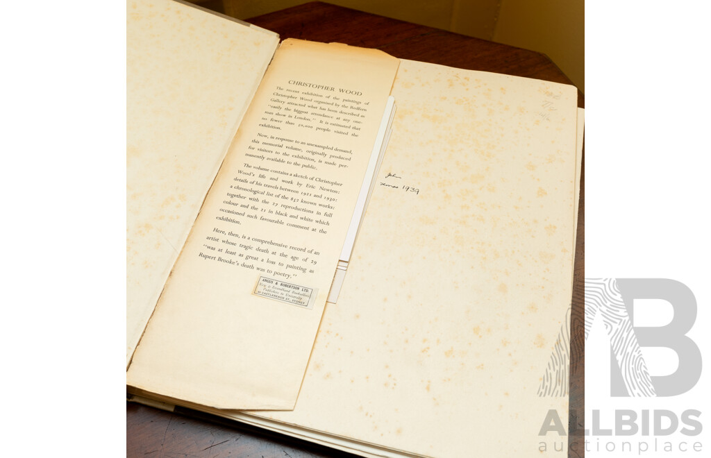 Christopher Wood 1901-1930 Book, Published by William Heinemann Ltd, 1938