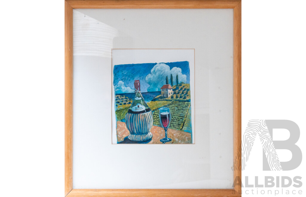 Tony Edwards, (20th Century, Australian, 1944-), Italian Wines, Lovely Original Watercolour, 31 x 28 cm (frame)