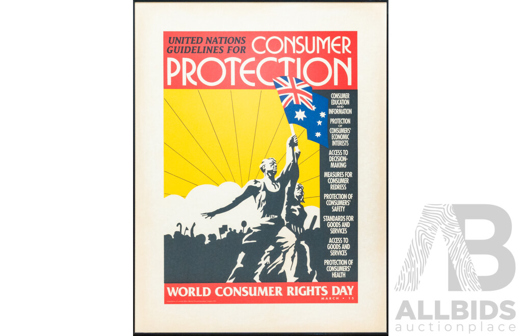 United Nations Guidelines for Consumer Protection (UNGCP), World Consumer Rights Day, Framed Colour Poster (1991), 74 x 56 cm (frame)