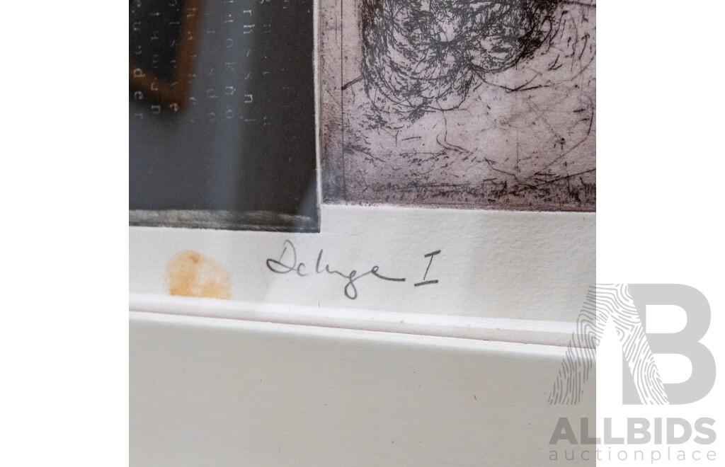 John Pratt, (20th Century, Australian), Deluge I, Wonderful Original Artist Proof Signed & Dated Collage, 22 x 27 cm (frame)