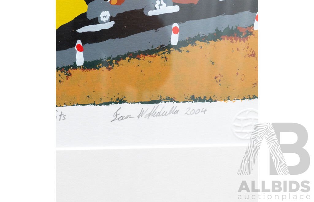 Ian W. Abdulla, (20th Century, Indigenous-Australian, 1947-2011), Truck Full of Rabbits, Wonderful Original Limited Editioned & Signed Lithograph, 69 x 83 cm (frame) with Abdulla Book (2)