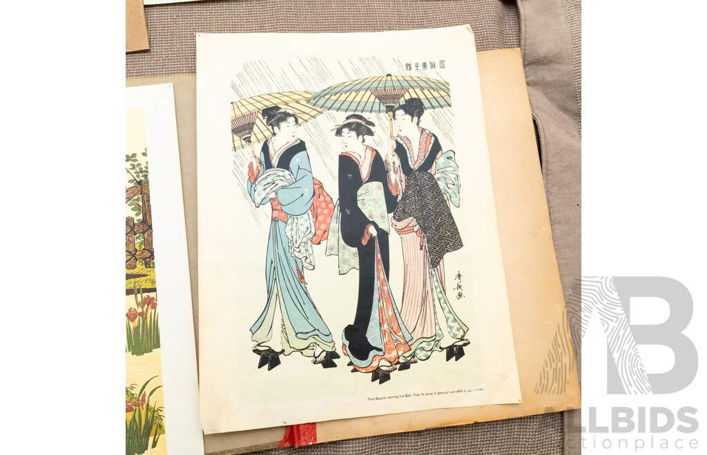 Varied Artists Unknown (Asian School), Collection of Eight Varied Asian Works Including Japanese Vintage Colour Prints & Ink and Wash on Silk Panels, 45 x 34 cm (largest) (8)