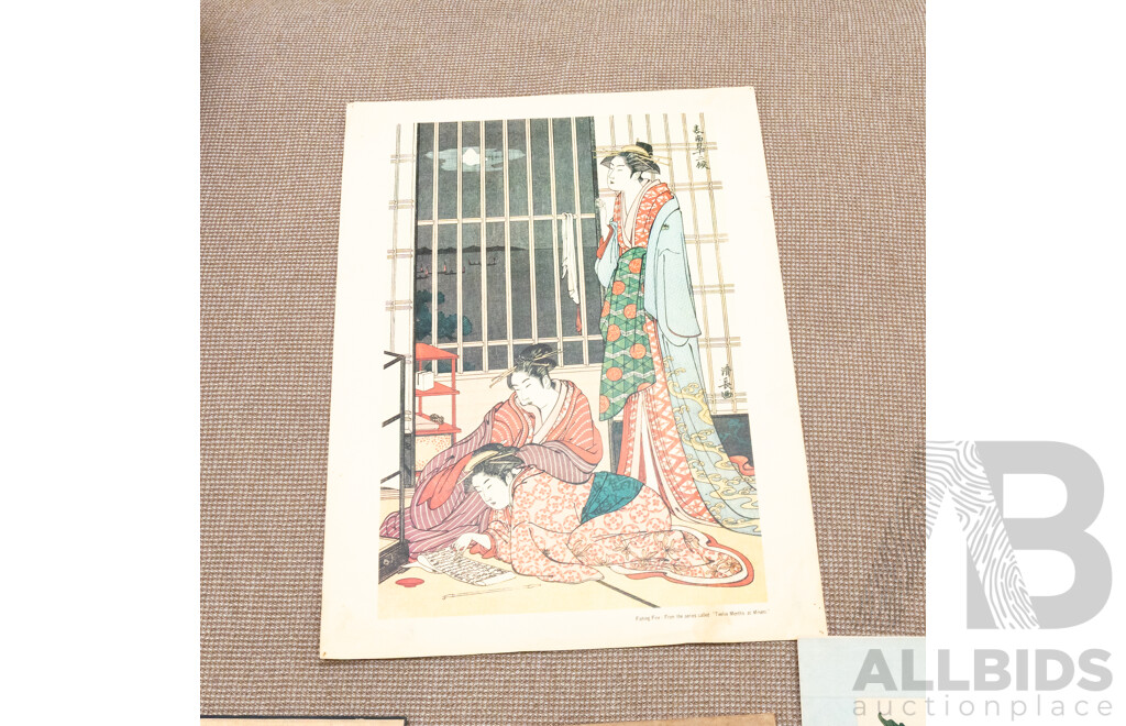 Varied Artists Unknown (Asian School), Collection of Eight Varied Asian Works Including Japanese Vintage Colour Prints & Ink and Wash on Silk Panels, 45 x 34 cm (largest) (8)