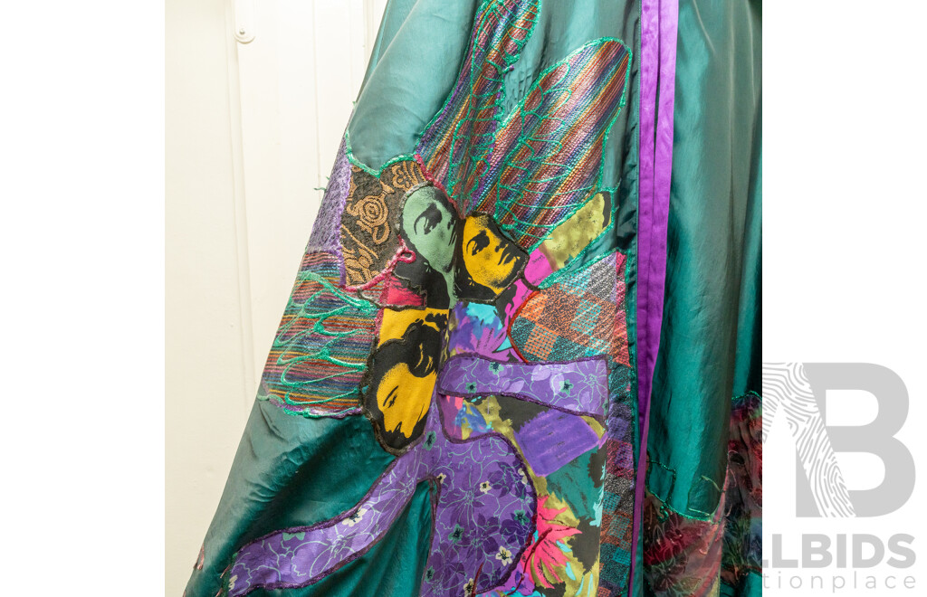 Spectacular One of a Kind Bespoke Green & Purple Reversible Mixed Media Cape, Approx Length 120 cm
