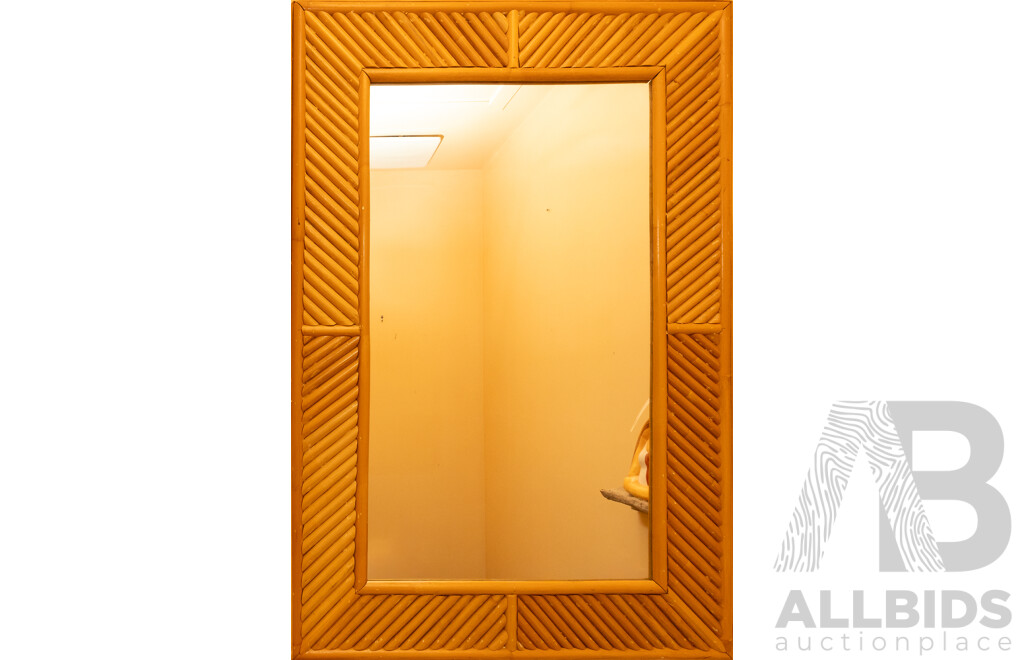 James Willebrant (20th Century, Australian), Bondi Pavillion (1980), Fantastic Original Colour Poster, 84 x 58 cm (frame) & Contemporary Cane Mirror, 91 x 61 cm (2)