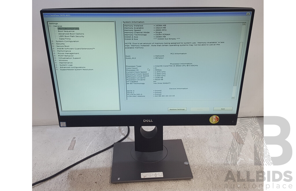 Dell OptiPlex 7470 AIO Intel Core i5 (9500) 3.00GHz-4.40GHz 6-Core CPU 23.8-Inch Touchscreen All-in-One Computer