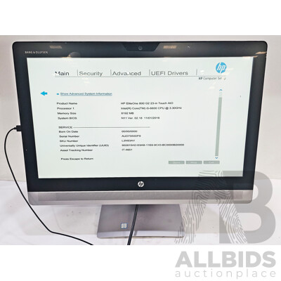 HP EliteOne 800 G2 Intel Core i5 (6600) 3.30GHz-3.90GHz 4-Core CPU 23-Inch Touchscreen All-in-One Computer