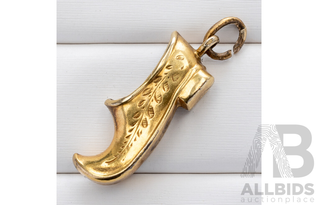 9ct Vintage Curled Toe Slipper Shoe Charm, 18mm, 0.53 Grams