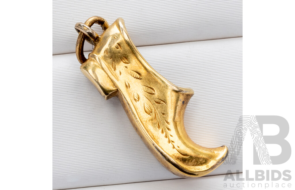 9ct Vintage Curled Toe Slipper Shoe Charm, 18mm, 0.53 Grams