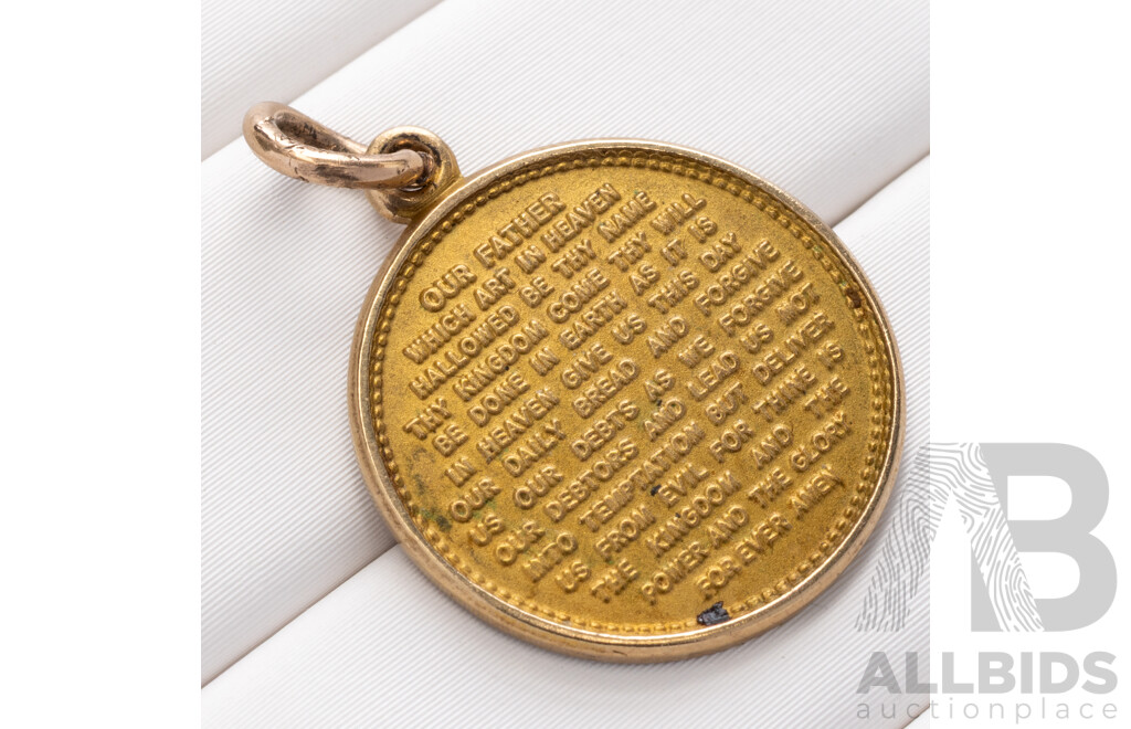 9ct 'The Lord's Prayer' Medallion Pendant, 16mm, 2.06 Grams