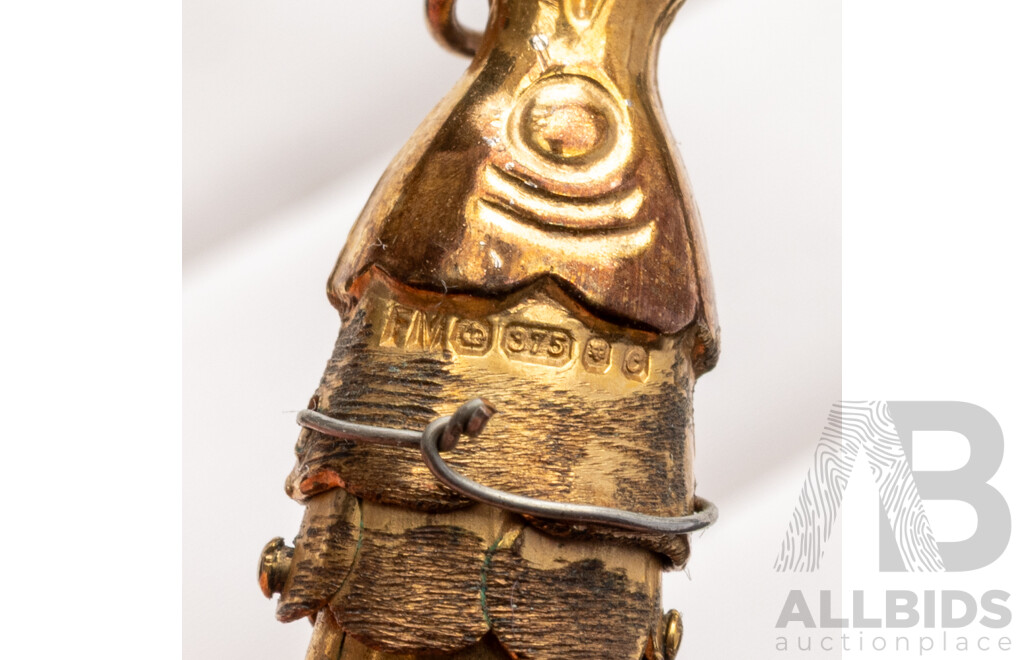 9ct Vintage Articulated Fish Charm, 32mm, 1.50 Grams